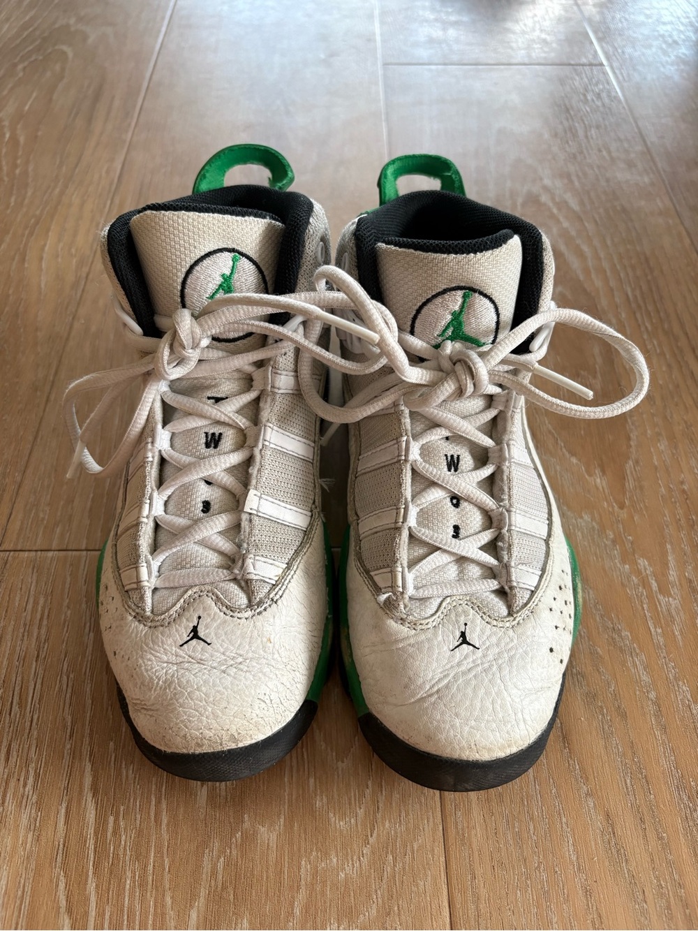 Nike Jordan 6 Rings White and Green Kids Basketball Sneakers Sz 2Y